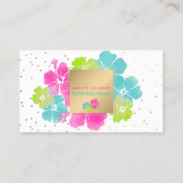 PixDezines Hibiscus/Gold Specks/DIY Background Business Card (Front)