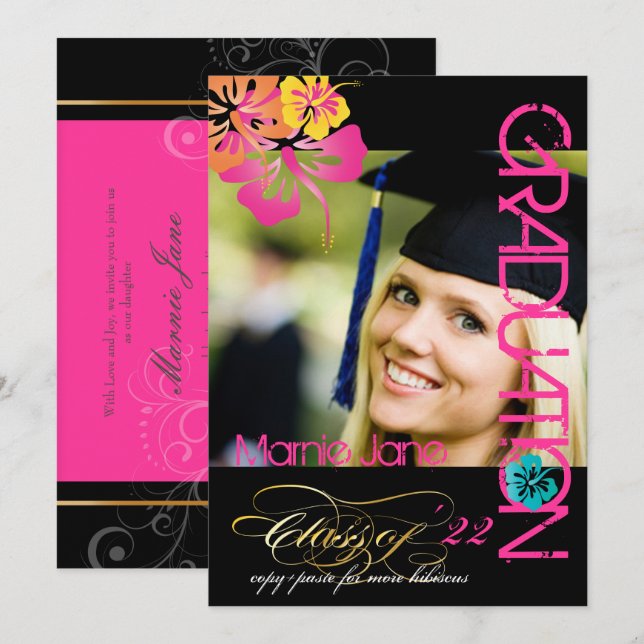 PixDezines HIBISCUS GRADUATION INVITATIONS (Front/Back)