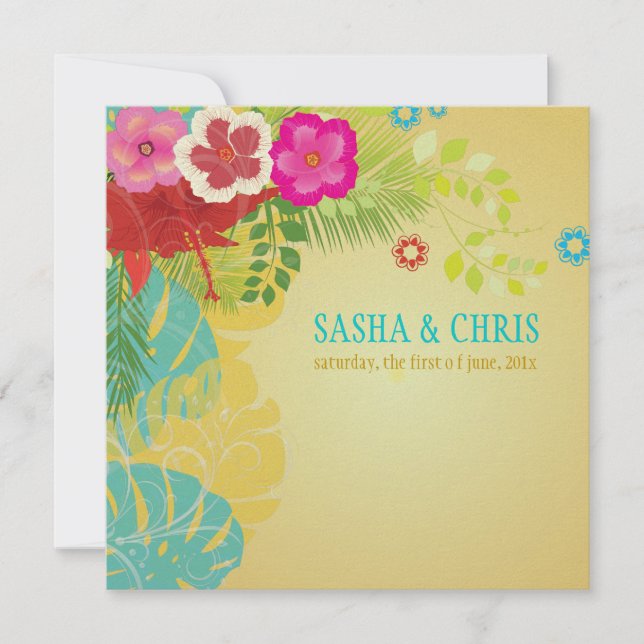 PixDezines Hibiscus+monstera/yellow+aqua Invitation (Front)