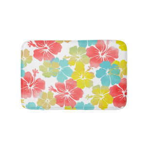 PixDezines Hibiscus/orange/blue/yellow Bathroom Mat