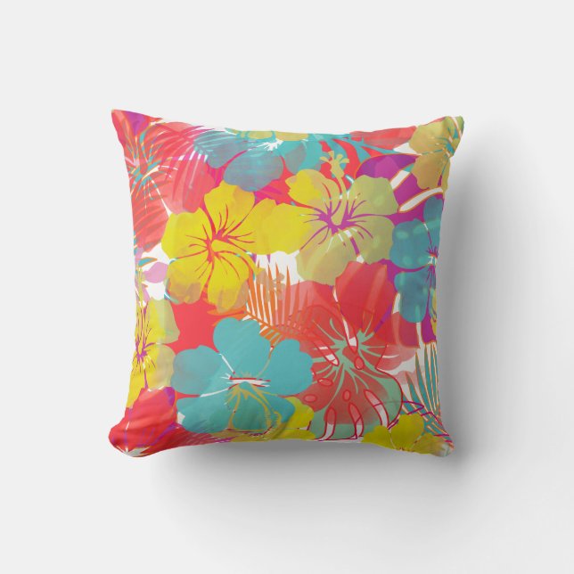PixDezines Hibiscus/Rainforest/DIY Background Throw Pillow (Front)