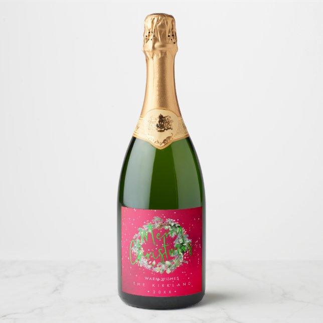 PixDezines Holiday Cheers Winter Wreath Red Sparkling Wine Label (Front)