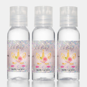 PixDezines Holographic Glitter Unicorn Baby Shower Hand Sanitizer