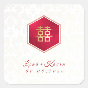 PixDezines Honeycomb Chinese Double appiness Square Sticker