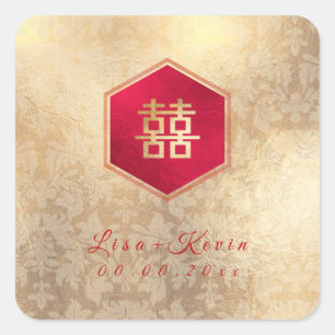 PixDezines Honeycomb Chinese Double Happiness Square Sticker