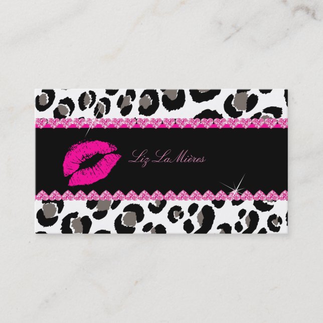 PixDezines hot lips+sassy leopard Business Card (Front)