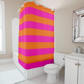 Pixdezines Hot Pink/orange/stripes Adjustable Shower Curtain by PixDezines at Zazzle
