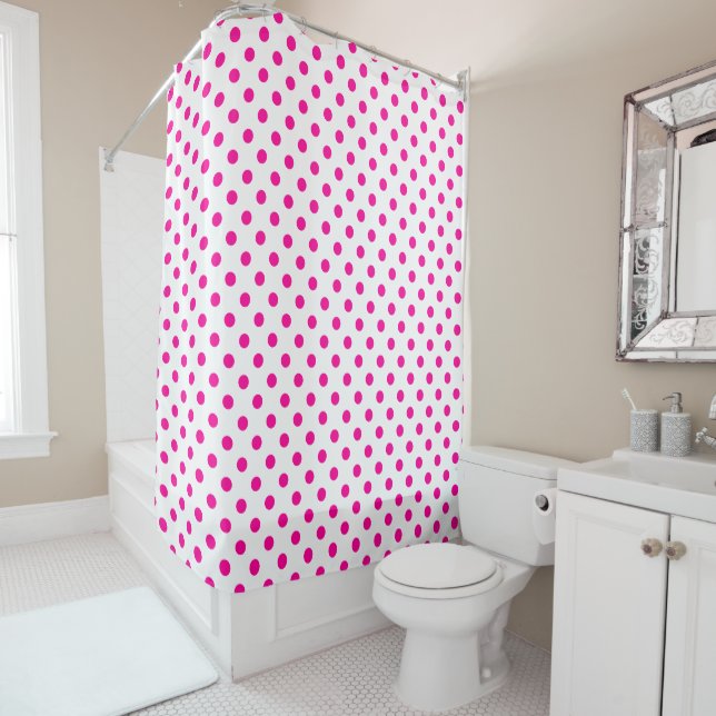 PixDezines Hot Pink Polka Dots Shower Curtain (In Situ)