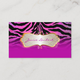 PixDezines hot pink zebra+gold trim label Business Card
