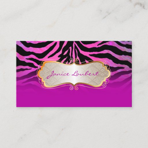 Customizable PixDezines hot pink zebra+gold trim label Business Card Templates