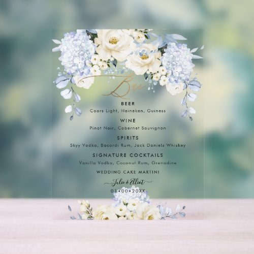 PixDezines Ice Blue Hyde Alabaster Roses Menu Acrylic Sign