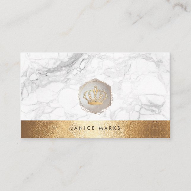 PIXDEZINES IMPERIAL CROWN | MARBLE FAUX GOLD BUSINESS CARD (Front)