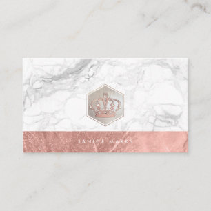 PIXDEZINES iMPERIAL CROWN MARBLE FAUX ROSE GOLD Business Card