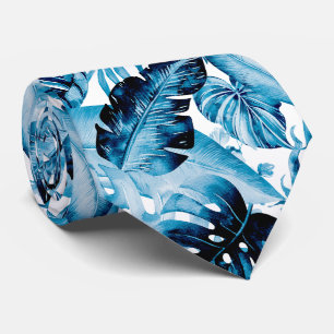 PixDezines Indigo Blue Tropical Foliage Neck Tie