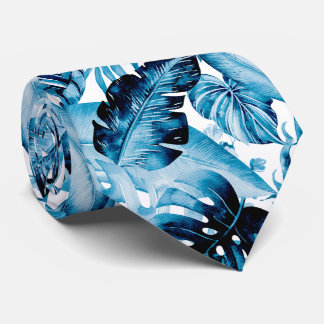 PixDezines Indigo Blue Tropical Foliage Neck Tie