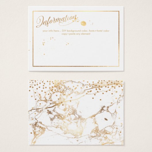 PixDezines Information Cards/Marble /White+Gold (Front & Back)