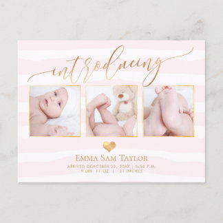 PixDezines Introducing Birth Announcement/Stripes Announcement Postcard