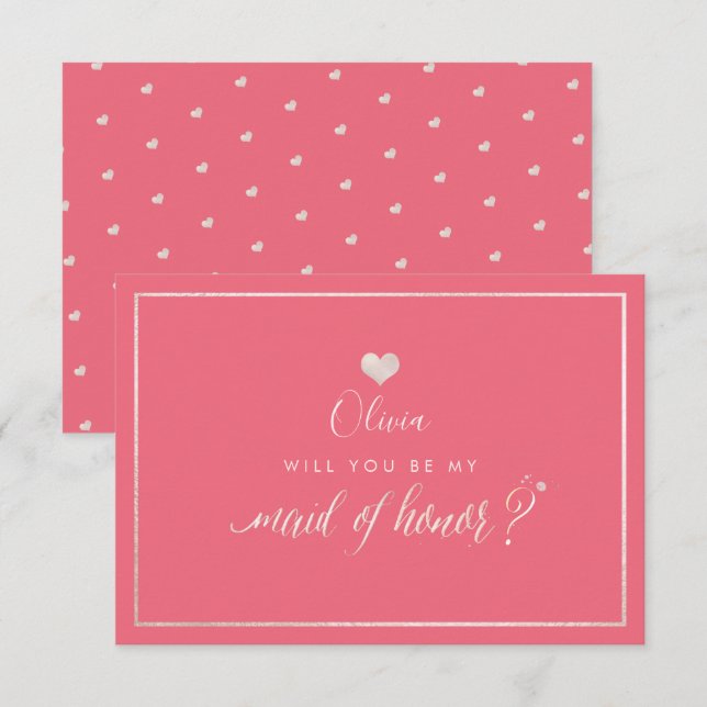 PixDezines Iridescent Blush+Coral, Maid of Honor Invitation (Front/Back)