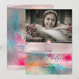 PixDezines Iridescent Watecolor Bat Mitzvah Invitation