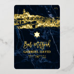 PixDezines Jerusalem Blue Marble Bar Mitzvah Invit Foil Invitation<br><div class="desc">✡ PixDezines 1st page gold foil Jerusalem wall and tower of David on midnight blue marble background Bar Mitzvah invitations, modern script. Pls note 2nd page is faux gold. All elements are editable and removable, choose from 300 fonts and fonts' colors. ✡ Our store front www.zazzle.com/store/custom_mitzvah* ✡ Copyright © 2014-2022...</div>