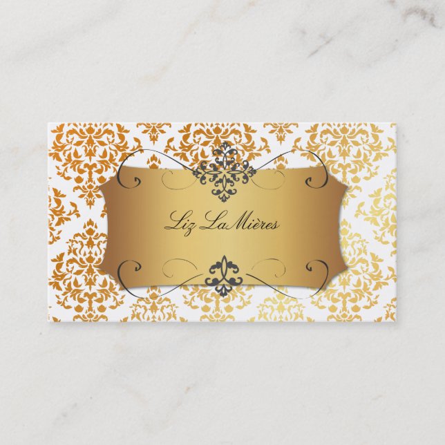 PixDezines Josephine Damask/DIY background color Business Card (Front)