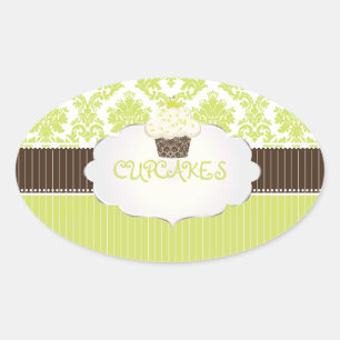 PixDezines key lime cupcake+damask/DIY color Oval Sticker