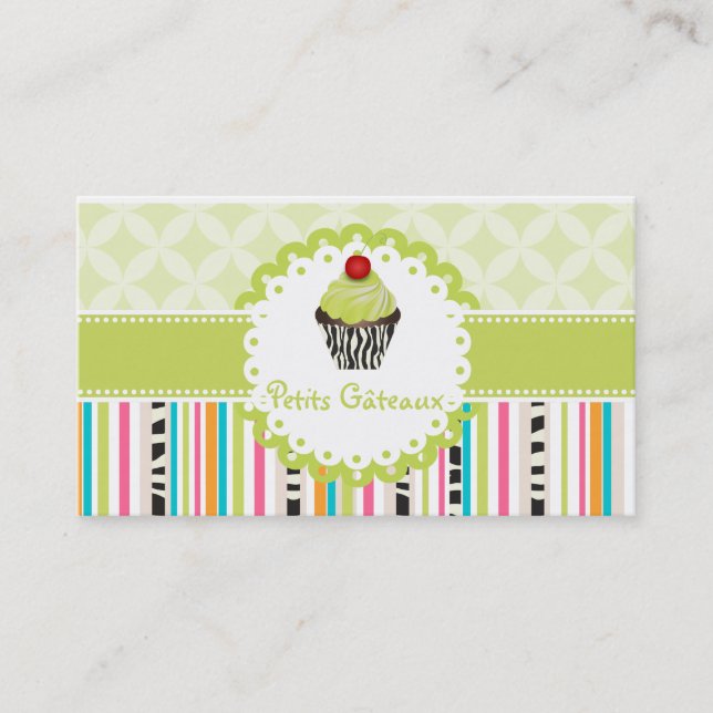 PixDezines keylime swirls cupcake+stripes Business Card (Front)