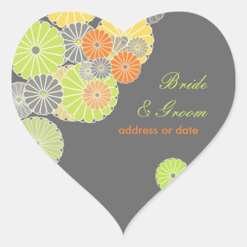 PixDezines Kiku chrysanthemum citrus color Heart Sticker