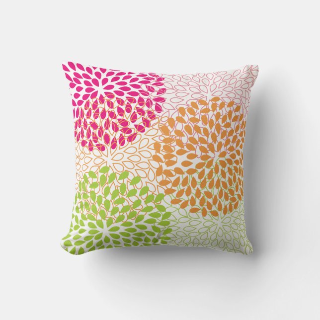 PixDezines kiku lime+orange/chrysanthemum Throw Pillow (Front)