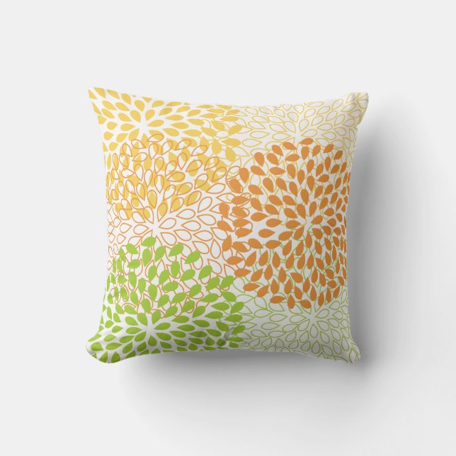 PixDezines kiku lime+orange/chrysanthemum Throw Pillow (Front)