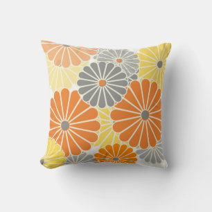 PixDezines kiku yellow/grey/orange/chrysanthemum Throw Pillow