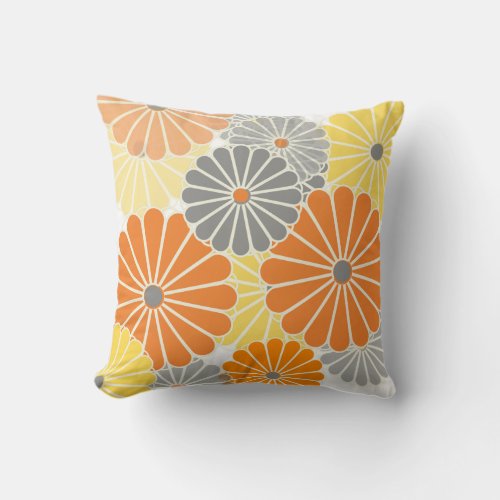 PixDezines kiku yellowgreyorangechrysanthemum Throw Pillow