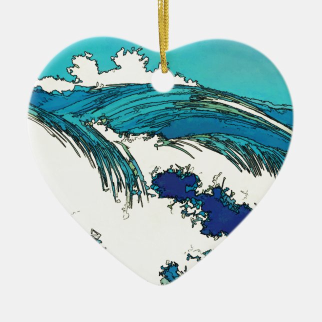 PixDezines konen uehara ocean waves, 上原 Ceramic Ornament (Front)