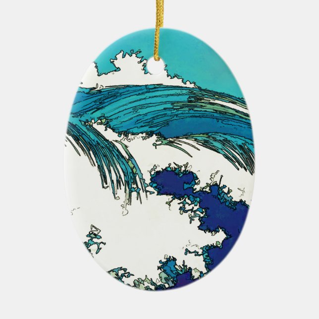 PixDezines konen uehara ocean waves, 上原 Ceramic Ornament (Front)