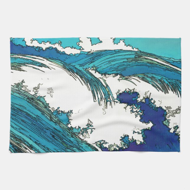 PixDezines konen uehara ocean waves, 上原 Kitchen Towel (Horizontal)