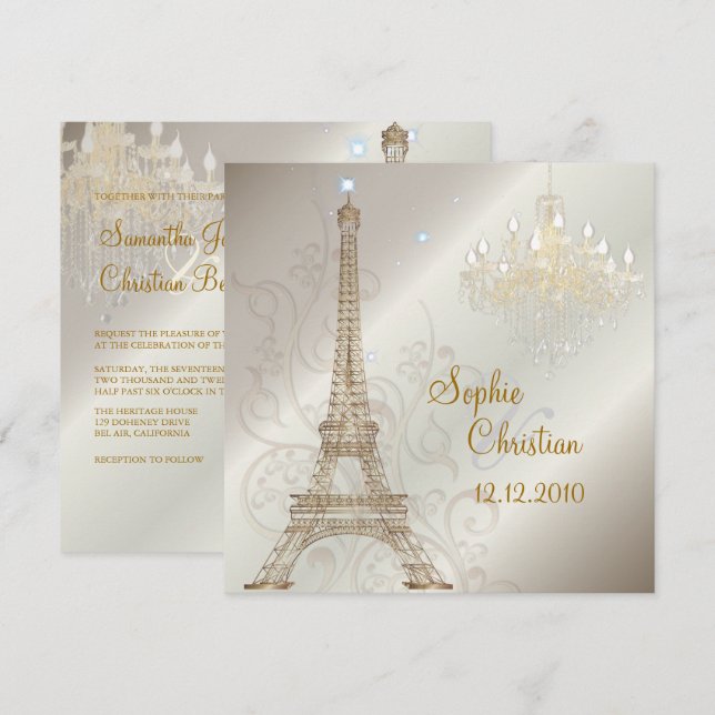 PixDezines LA TOUR EIFFEL/PARIS/CRYSTAL CHANDELIER Invitation (Front/Back)