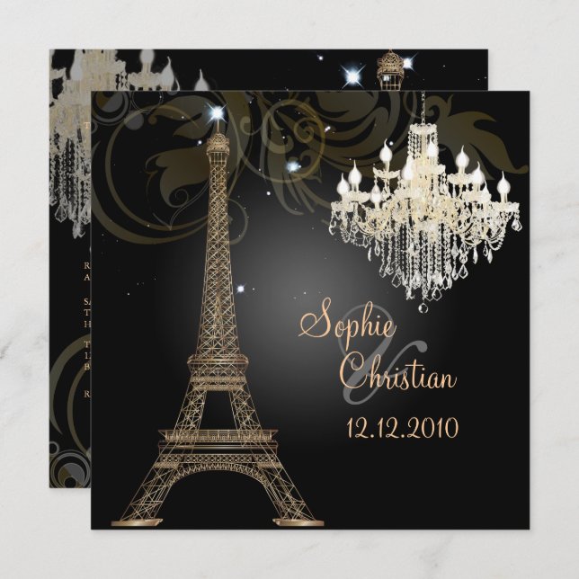 PixDezines LA TOUR EIFFEL/PARIS/CRYSTAL CHANDELIER Invitation (Front/Back)