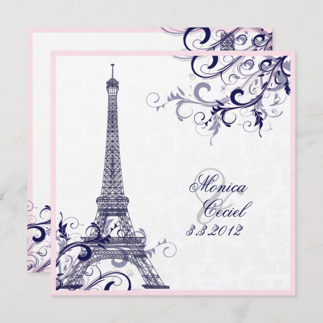 PixDezines la tour eiffel/paris/METALLIC SILVER Invitation (Front/Back)