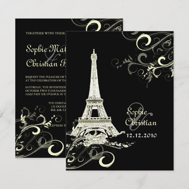 PixDezines La Tour Eiffel+Swirls Invitation (Front/Back)