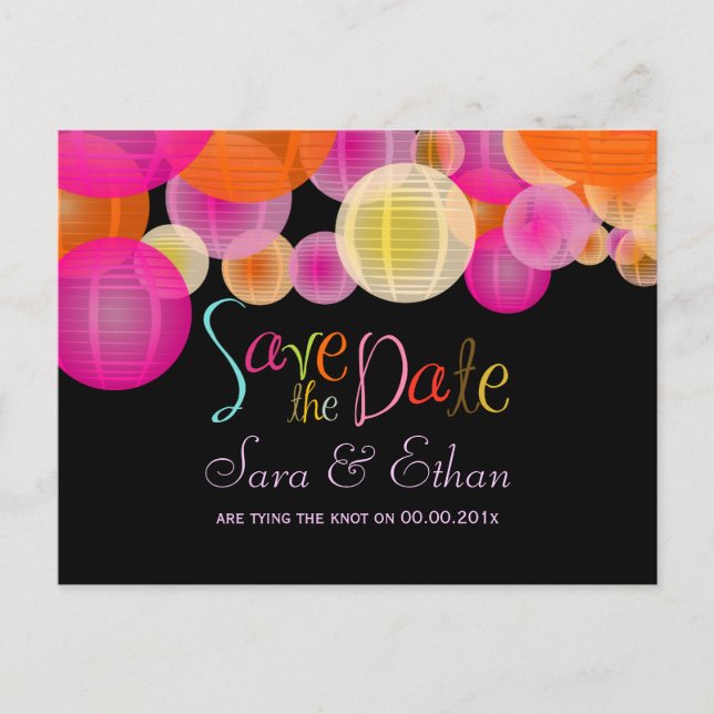 PixDezines lanterns save the date Announcement Postcard (Front)