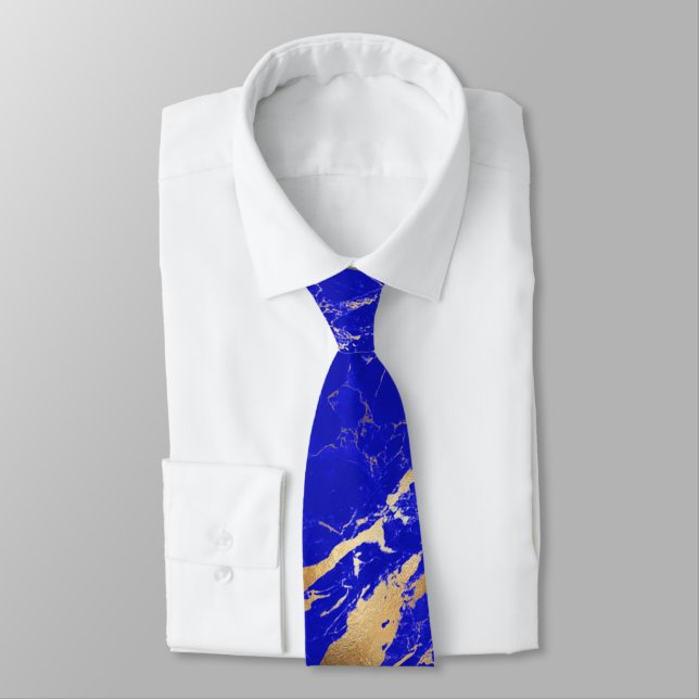 PixDezines Lapis Blue Marble Slab+Gold Veins Neck Tie (Tied)