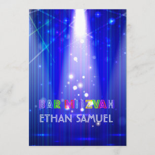 PixDezines laser /neon lights bar mitzvah Invitation