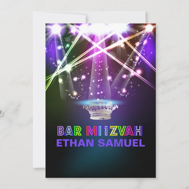 PixDezines laser /neon lights bar mitzvah Invitation (Front)