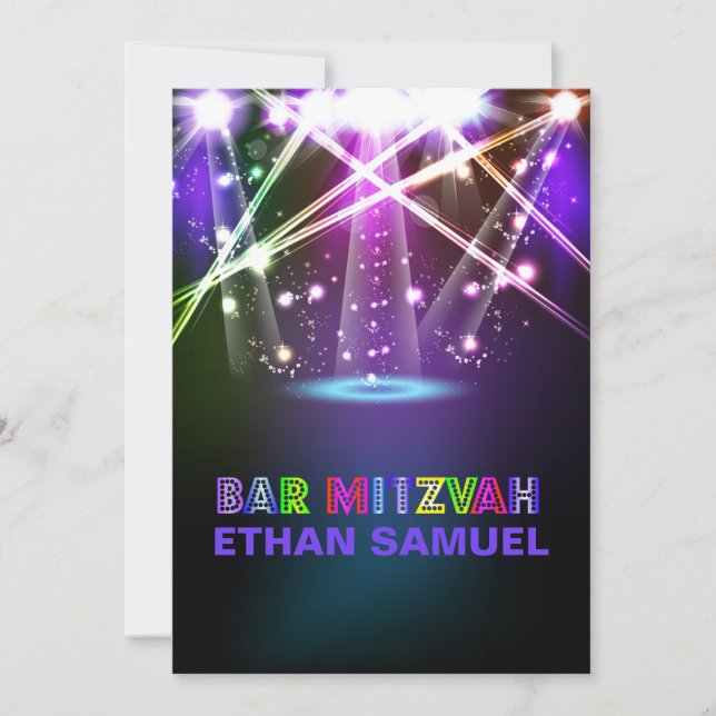 PixDezines laser /neon lights bar mitzvah Invitation (Front)