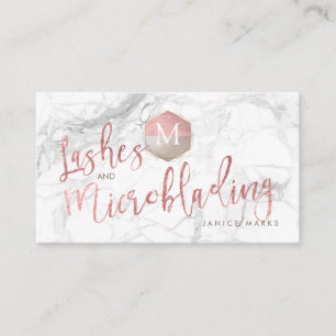 PIXDEZINES LASHES+MICROBLADING MARBLE ROSE GOLD BUSINESS CARD