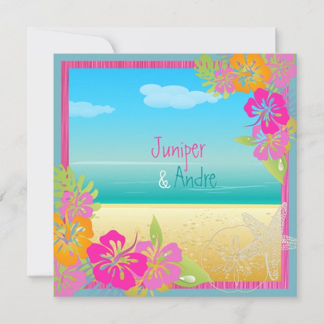 PixDezines leis/hibiscus, beach/diy color Invitation (Front)