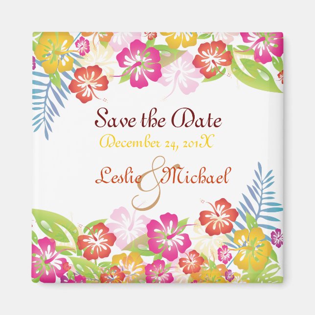 PixDezines Leis Hibiscus, Save the Date Magnet (Front)