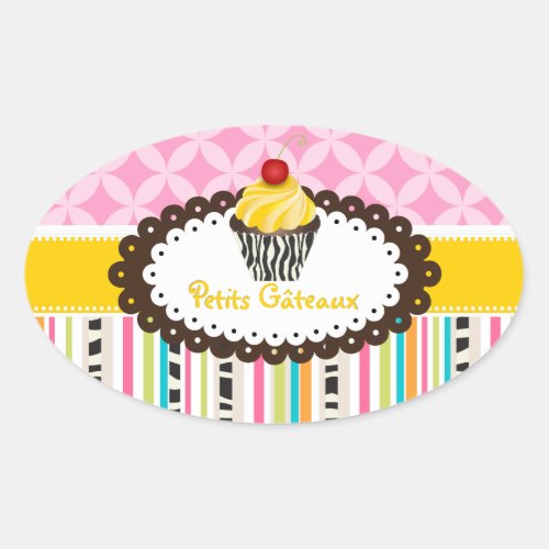 PixDezines lemon swirls cupcakeDIY color Oval Sticker