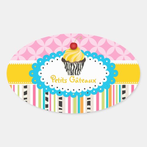 PixDezines lemon swirls cupcakeDIY color Oval Sticker