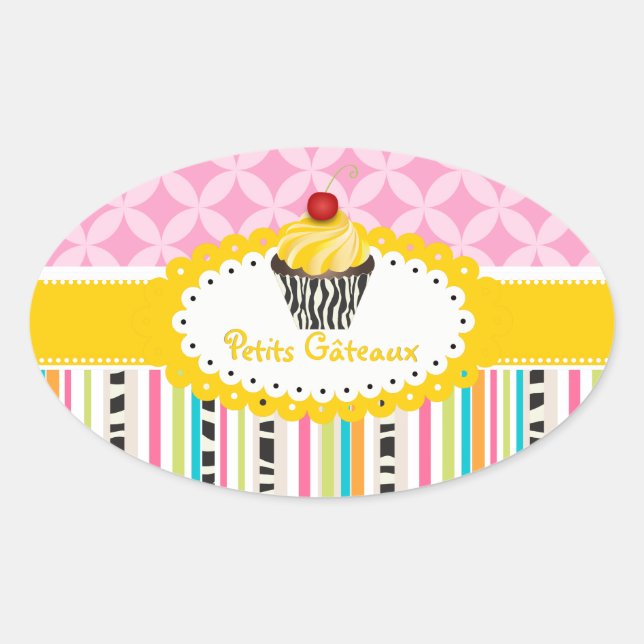 PixDezines lemon swirls cupcake/DIY color Oval Sticker (Front)